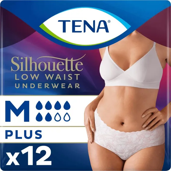 Tena Silhouette Plus Weiß, saugfähige Damen-Slips, Größe M, 12 Stück