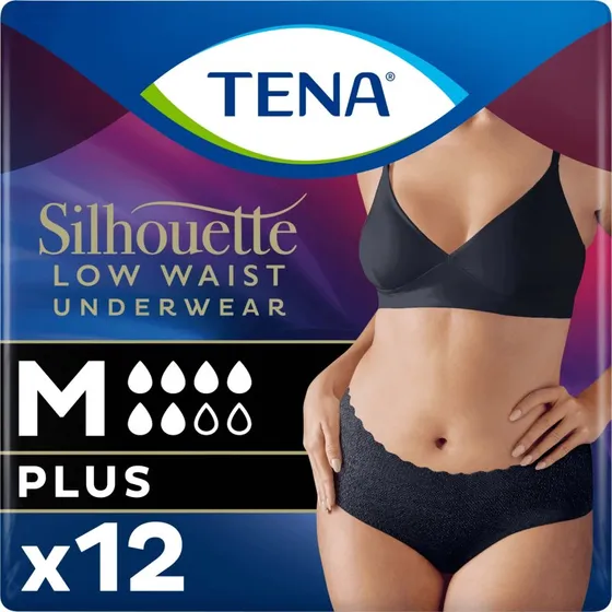 Tena Silhouette Plus Schwarz, saugfähige Slip für Frauen, M, 12 Stk.