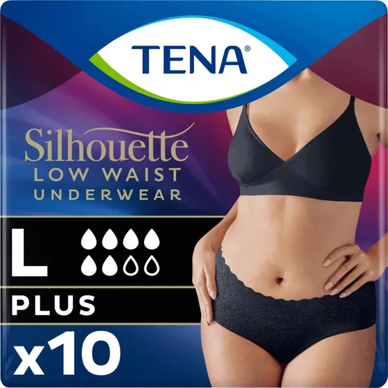 Tena Silhouette Plus Schwarz, diskrete Saug-Höschen, L, 10 Stück