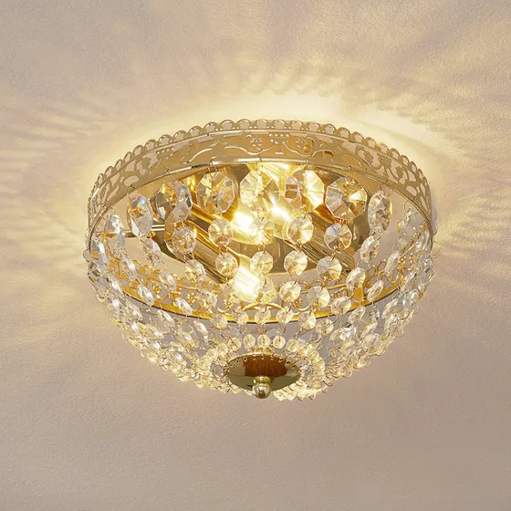 Markslöjd Deckenleuchte Saxholm, Gold & Kristallglas, Rund