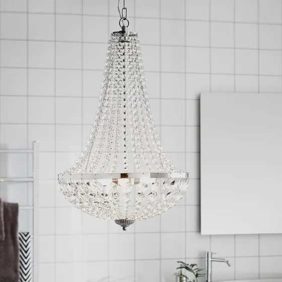 Markslöjd Gränsö Kronleuchter, Ø 40 cm, Chrom & Kristallglas, IP44