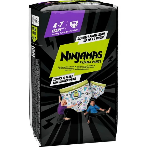 Pampers Ninjamas Pyjama Pants für Jungen, 4-7 Jahre, 10 Stück