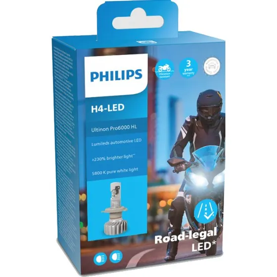 Philips H4 Ultinon Pro6000 LED für Motorräder (straßenzugelassen)
