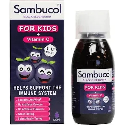SAMBUCOL Schwarzer Holunder Sirup mit Vitamin C für Kinder, 120ml