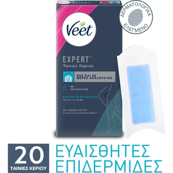 Veet Expert Kaltwachs-Haarentfernungsstreifen für empfindliche Haut, 20 Stk.