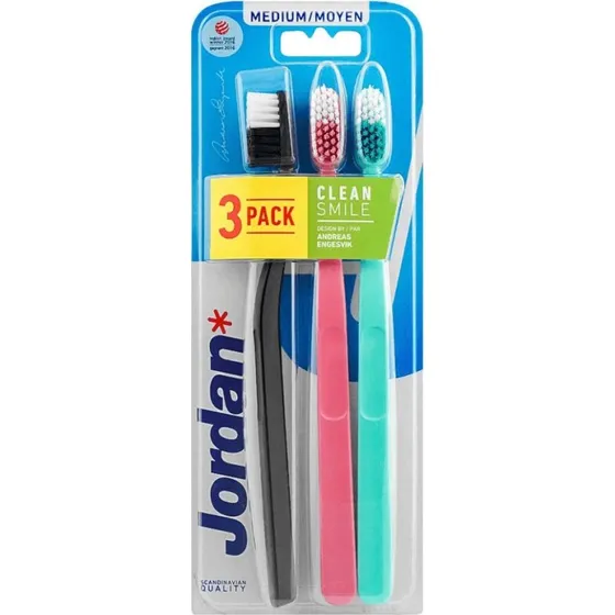 Jordan Clean Smile Zahnbürsten-Set für Erwachsene, 3er-Pack, Medium