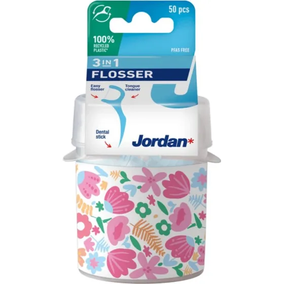 Jordan 3in1 Flossers Zahnseidendose mit Halter, 50 Stück