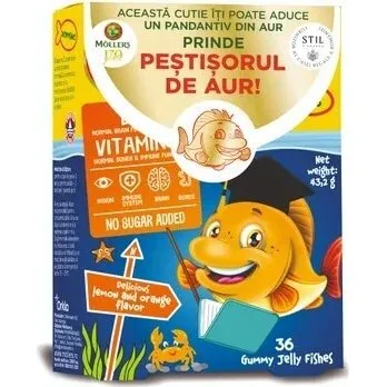 Moller's Omega-3 Fisch-Geleebohnen mit Vitamin D3, Orange-Zitrone, 36 Stk.