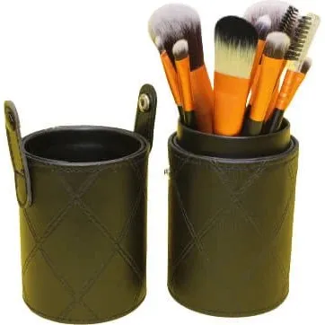 12er Set Make-up Pinsel mit schwarzem Aufbewahrungsbox aus Leder
