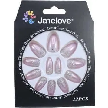 Janelove 12er Set Falsche Nägel mit Glitter & Farbverlauf, Flieder