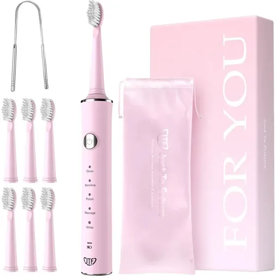 JTF Sonic J40 Elektrische Zahnbürste in Pink inkl. 6 Bürstenköpfen