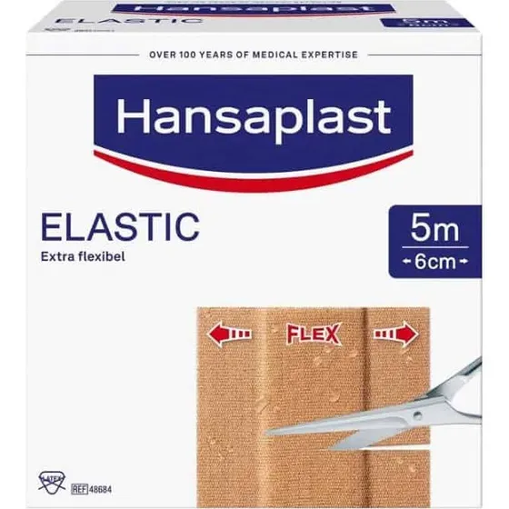 Hansaplast Elastic Wundpflaster Rolle, elastisches Textil 5 m x 6 cm