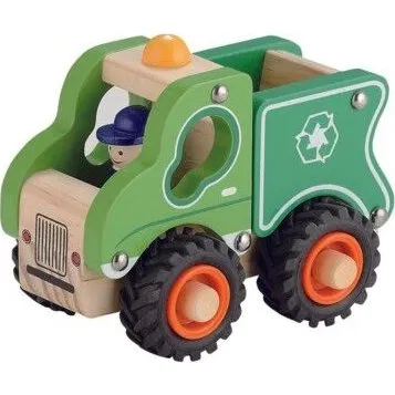 Magni Mllwagen aus Holz mit Gummirdern, Grn, 13 x 10,5 x 7,5 cm