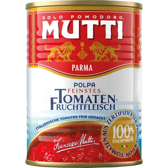 Mutti Polpa Fein gehackte Tomaten mit Basilikum, 400g