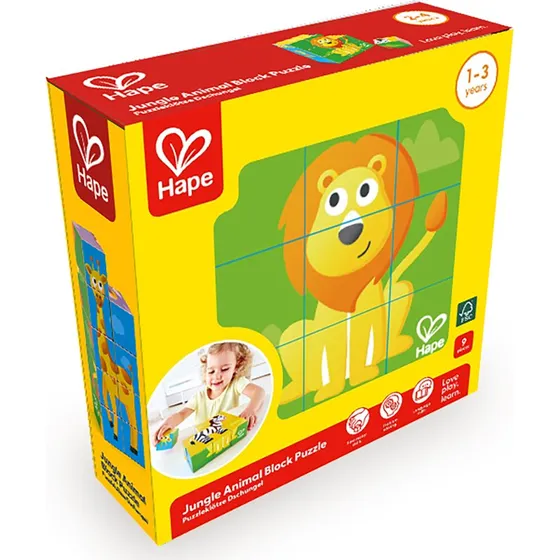 Hape Blockpuzzle Dschungel 9-teiliges Lernpuzzle mit 6 Tierbildern