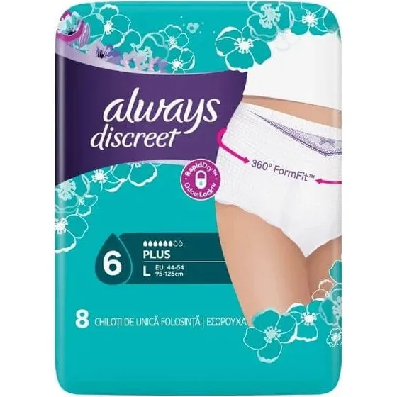 Always Discreet Pants Plus Inkontinenzunterwäsche, Größe L, 8 Stück