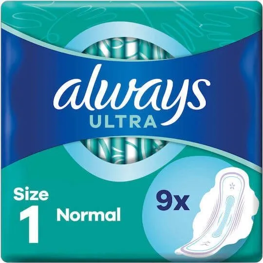 Always Ultra Normal Night Wings Pads, 4-Tropfen, 9 Stück