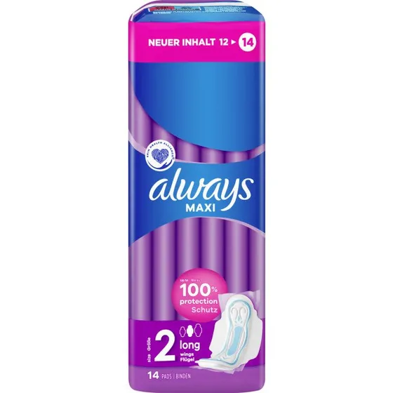 Always Maxi Long Damenbinden mit Flügeln, Größe 2, 14 Stück
