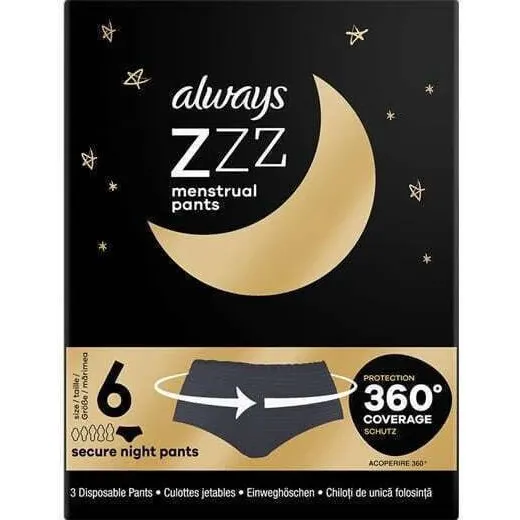 Always Zzz Menstruationshöschen für die Nacht, 3 Stück, Schwarz