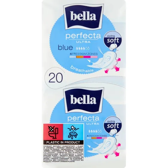 Bella Perfecta Ultra Damenbinden Extra Soft mit Flügeln, Blau, 20 Stk.