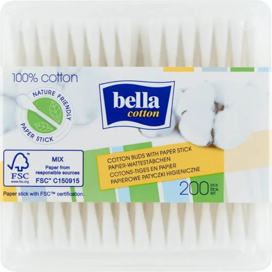 Bella Cotton Wattestäbchen, 100% Baumwolle, 200 Stück