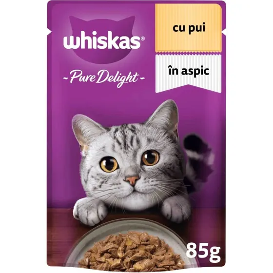 WHISKAS Pure Delight Huhn Nassfutter für Katzen, 85g Sachet