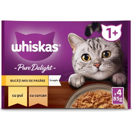 Whiskas Pure Delight Geflügel (Huhn & Truthahn) Nassfutter 4x85g