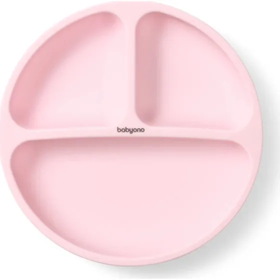 Babyono Silikonteller mit Saugnapf und 3 Fächern, Rosa
