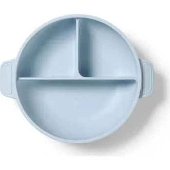 Babyono Silikon-Teller mit Saugnapf und Deckel, Blau, ab 6 Monaten
