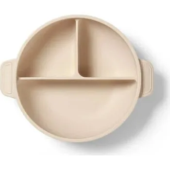 Babyono Silikonteller mit Saugnapf und Deckel, Beige, ab 6 Monaten