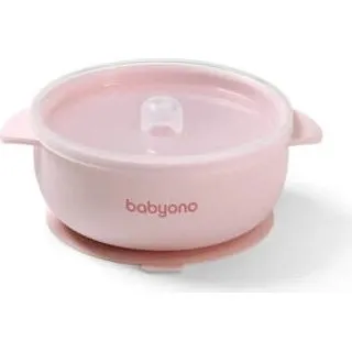 Babyono Silikonschüssel mit Saugnapf und Deckel, Rosa, ab 6 Monaten