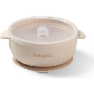 Babyono Silikonschüssel mit Saugnapf und Deckel, Beige, ab 6 Monaten
