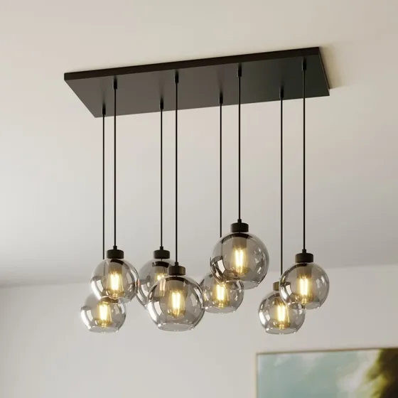 TK Lighting Hängeleuchte Cubus, 95 cm, 8-flammig, Rauchgrau, Glas