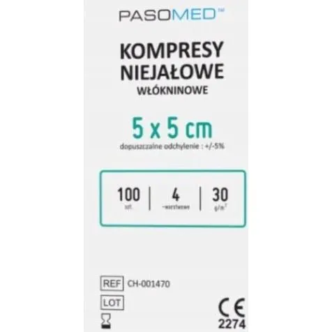 Pasomed Vliesstoffkompressen 5x5 cm, 30g, 100 Stück, unsteril