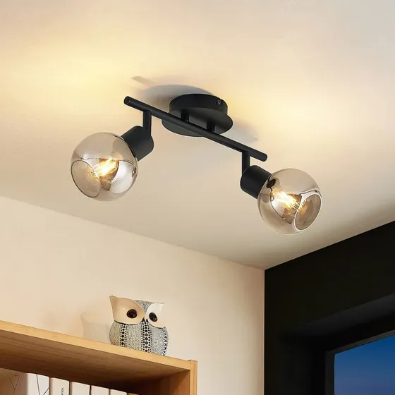 Lindby Eridia 2 Deckenleuchte Schwarz mit Rauchglas-Schirmen
