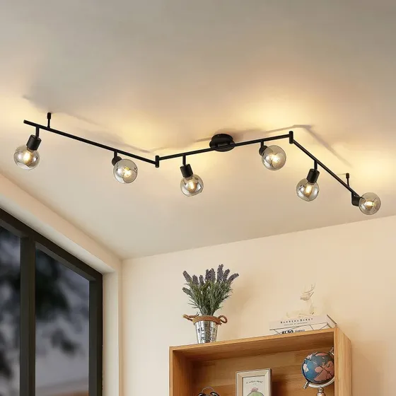 Lindby Eridia 6 Deckenleuchte Schwarz mit Rauchglas