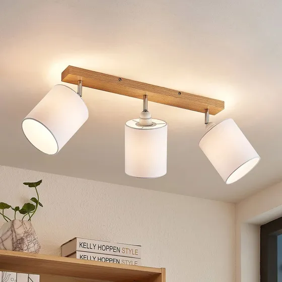 Lindby Deckenstrahler Imarin, 56 cm, 3-flammig, Weiß/Eiche