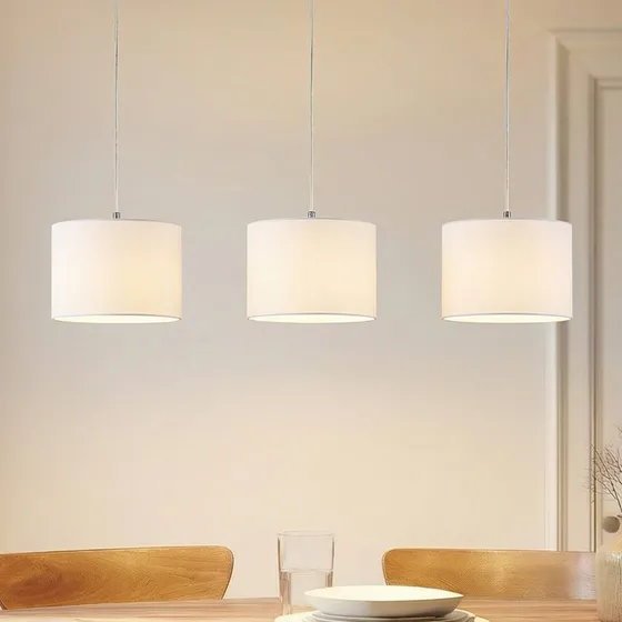 Lindby Imarin 3 Pendelleuchte White, 3-flammig, Textil & Eichenholz