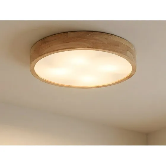 Lindby Deckenlampe Tanju, Ø60 cm, Kautschukholz & Weiß