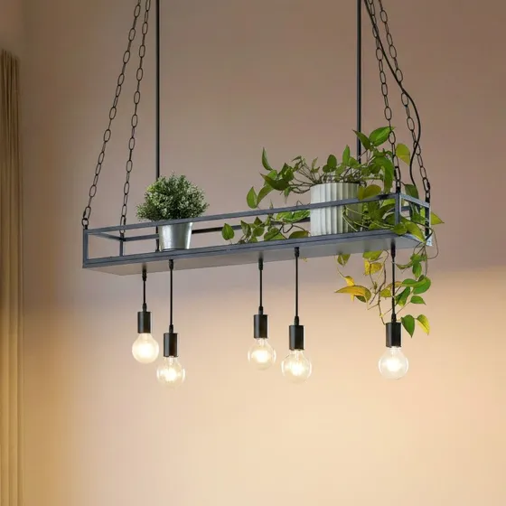 Lindby Hängelampe Kirista, 5-flg., Schwarz, 100 cm, E27