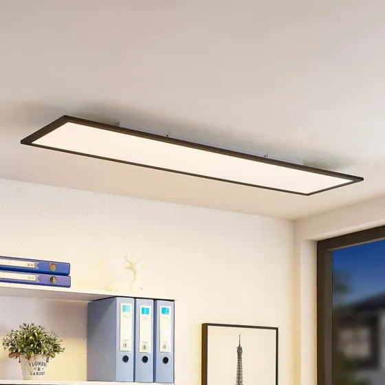 Lindby Nelios LED-Panel 120x30 cm, CCT, Schwarz