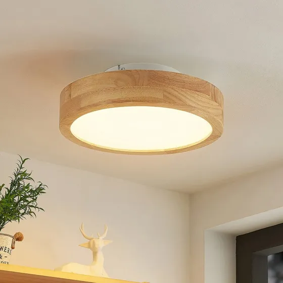 Lindby Lanira LED-Deckenleuchte Ø30 cm Eiche Holz
