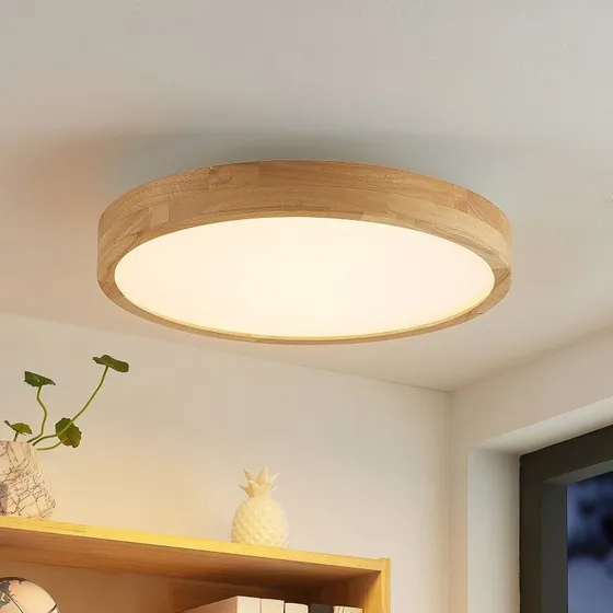 Lindby Lanira LED-Deckenleuchte, Ø 50 cm, Holz & Acryl, CCT