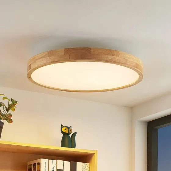 Lindby Lanira LED-Deckenleuchte, Ø 60 cm, Eiche & Weiß, CCT
