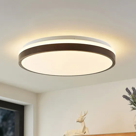 Lindby Hudsona LED-Deckenleuchte, 49 cm, Holz, Braun