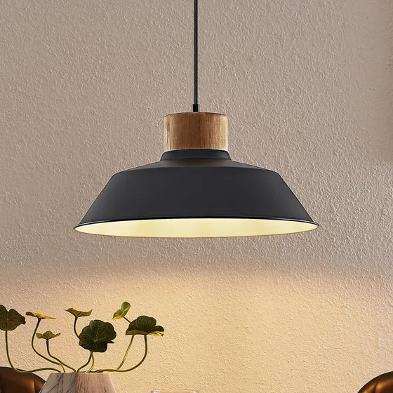 Lindby Nefeli Pendelleuchte Black - Schwarz & Holz - Ø 42 cm