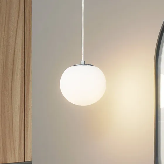 Lucande Pendelleuchte Bidolo Chrom & Glas IP44
