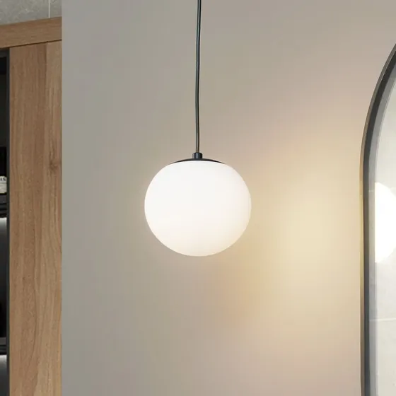 Lucande Bidolo Pendelleuchte IP44 Schwarz, Glas, Ø 15 cm