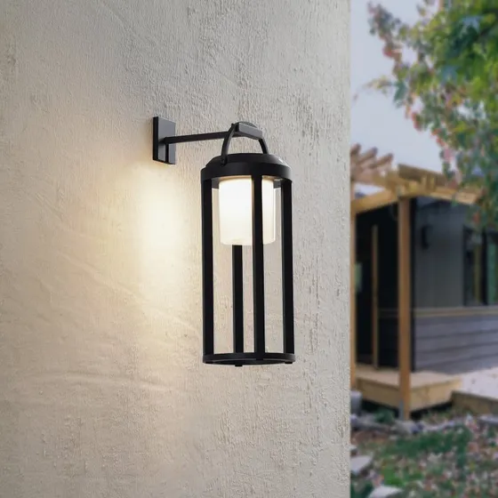 Lucande Tilena 2-in-1 LED-Solarleuchte, rund, Schwarz, Aluminium