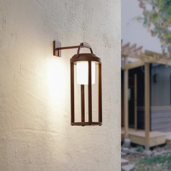 Lucande Tilena LED-Solar-Wandleuchte Rost-Optik, Rund, Aluminium